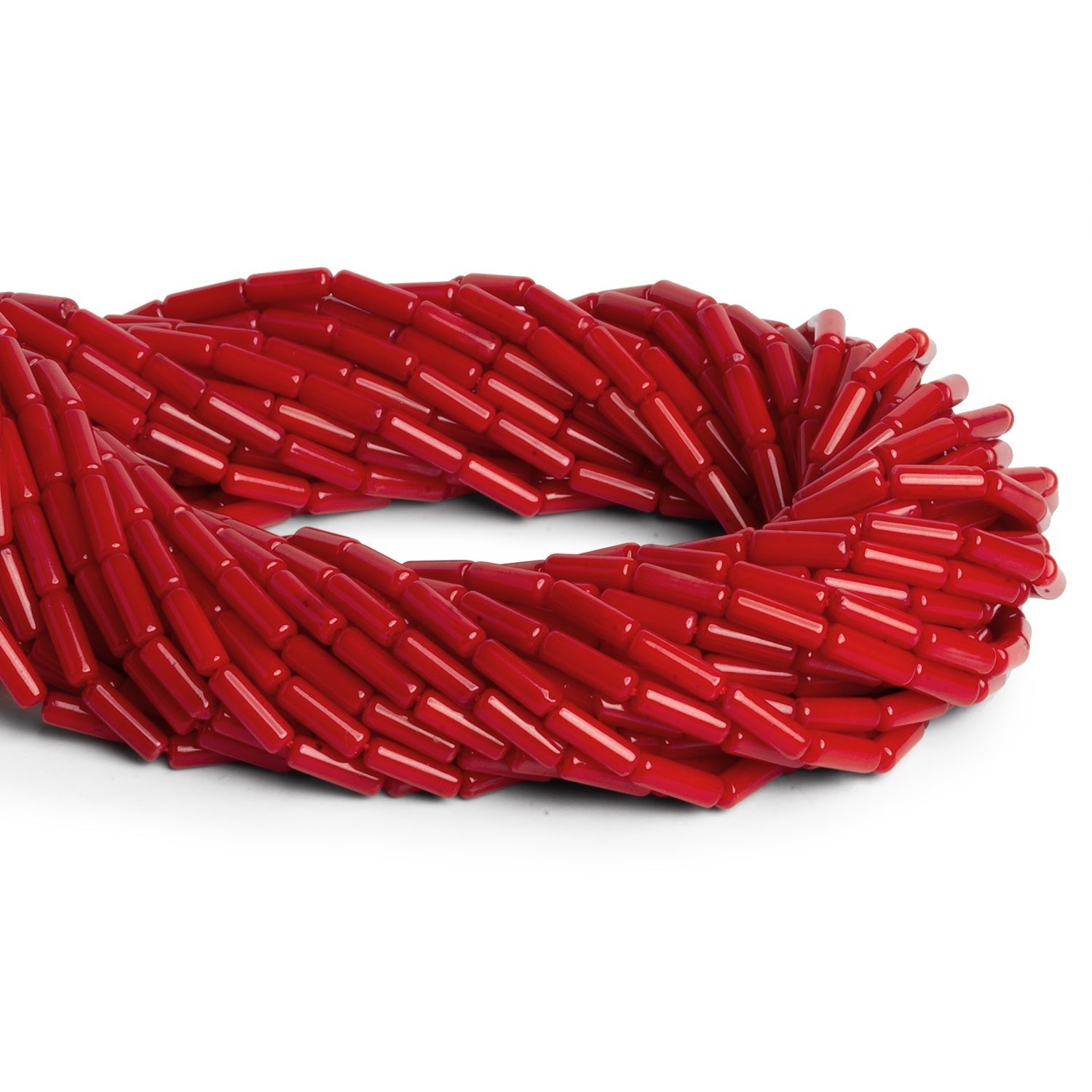 9x3mm Red Coral Tubes 16 inch 44 beads - The Bead Traders
