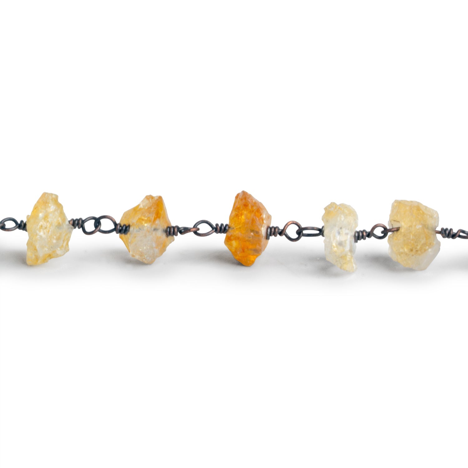 9x5mm Citrine Hammer Faceted Nugget Black Gold Chain 28 beads - The Bead Traders