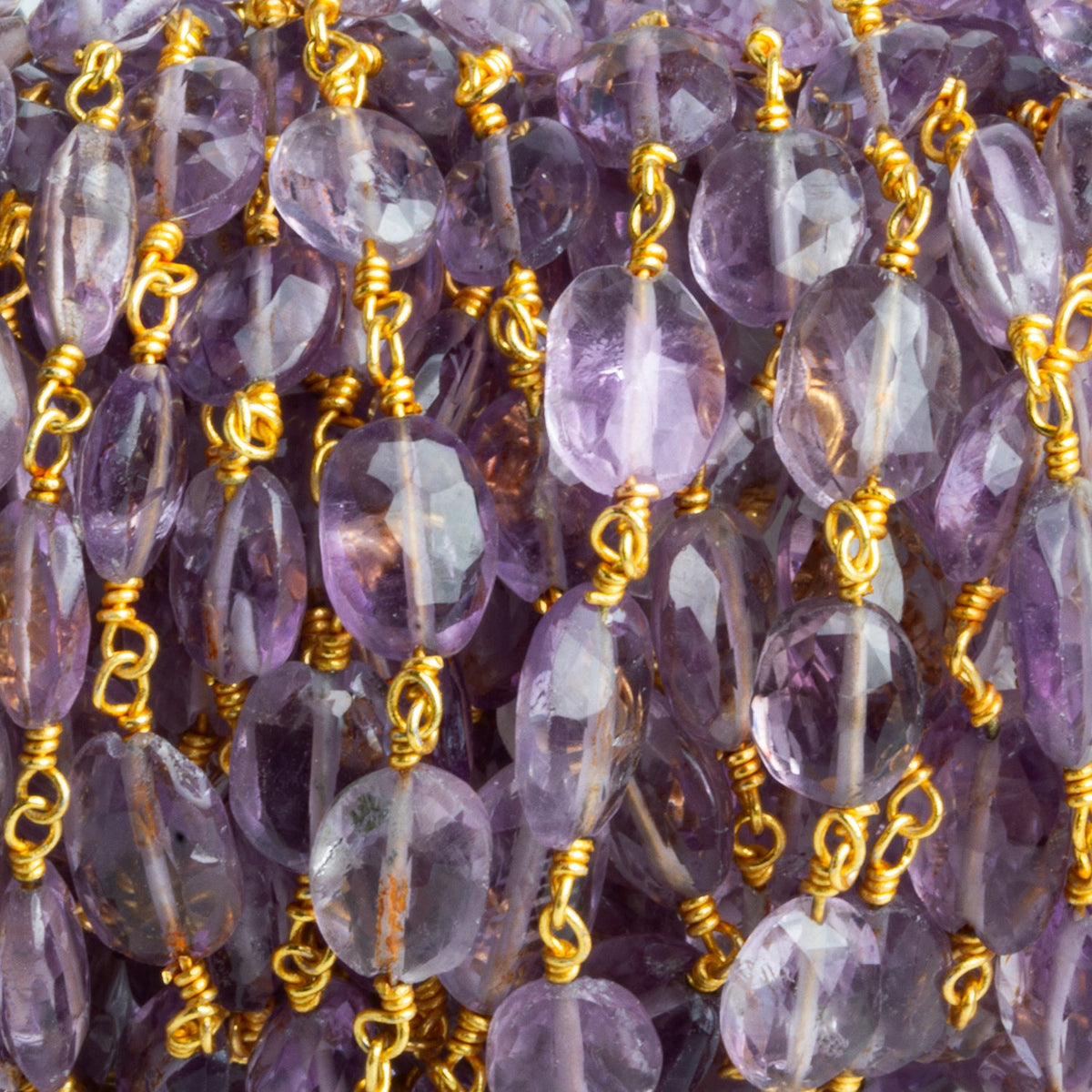9x6mm Amethyst Faceted Oval Gold Chain 21 beads - The Bead Traders