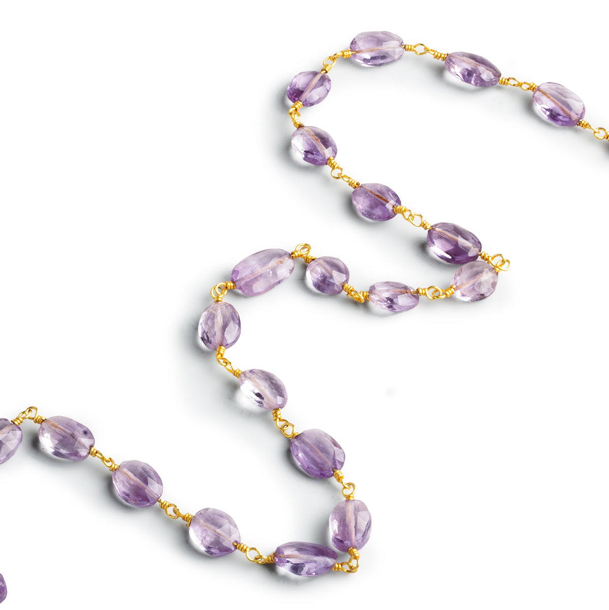 9x6mm Amethyst Faceted Oval Gold Chain 21 beads - The Bead Traders