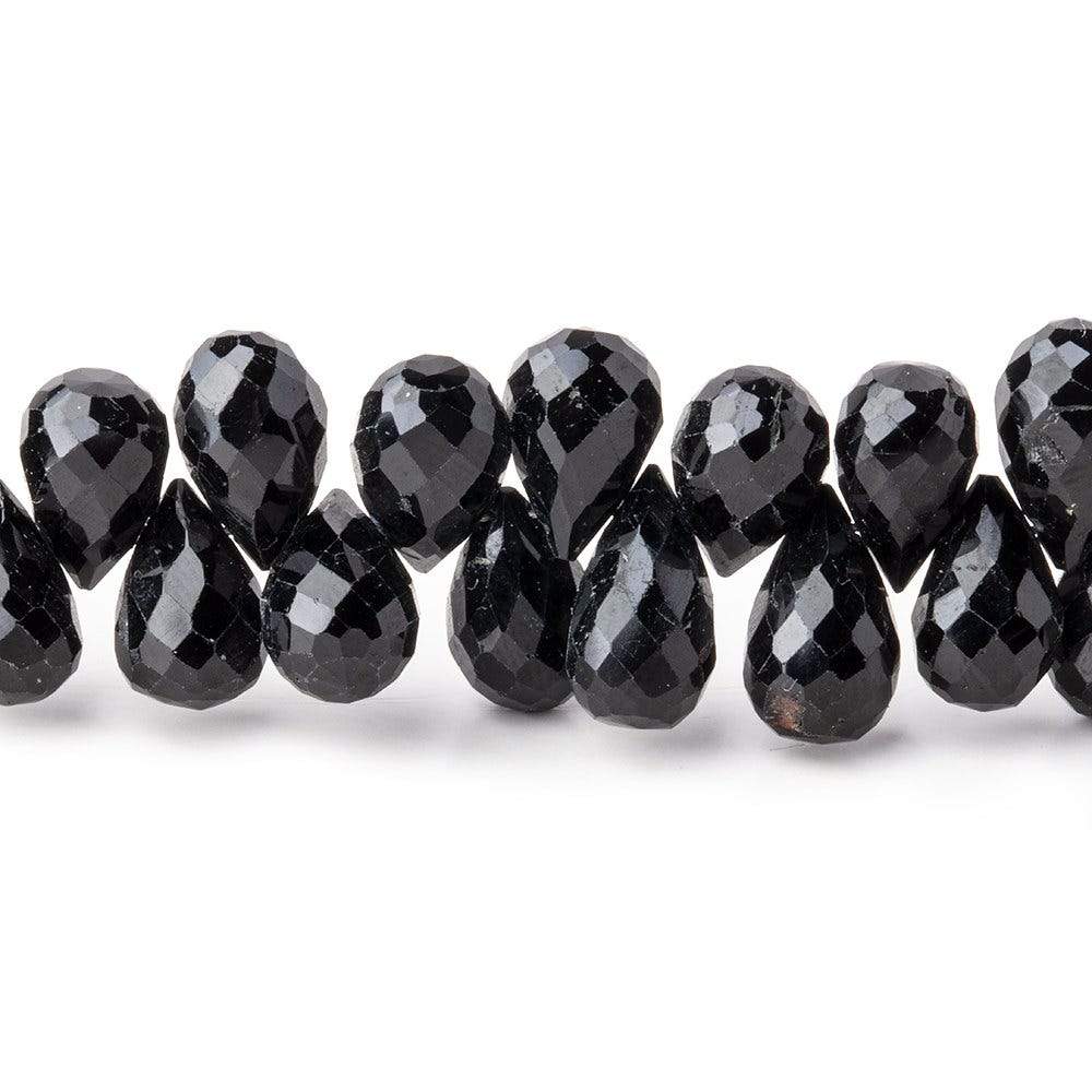 9x6mm Black Tourmaline Faceted Tear Drops 6.5 inch 48 beads - The Bead Traders
