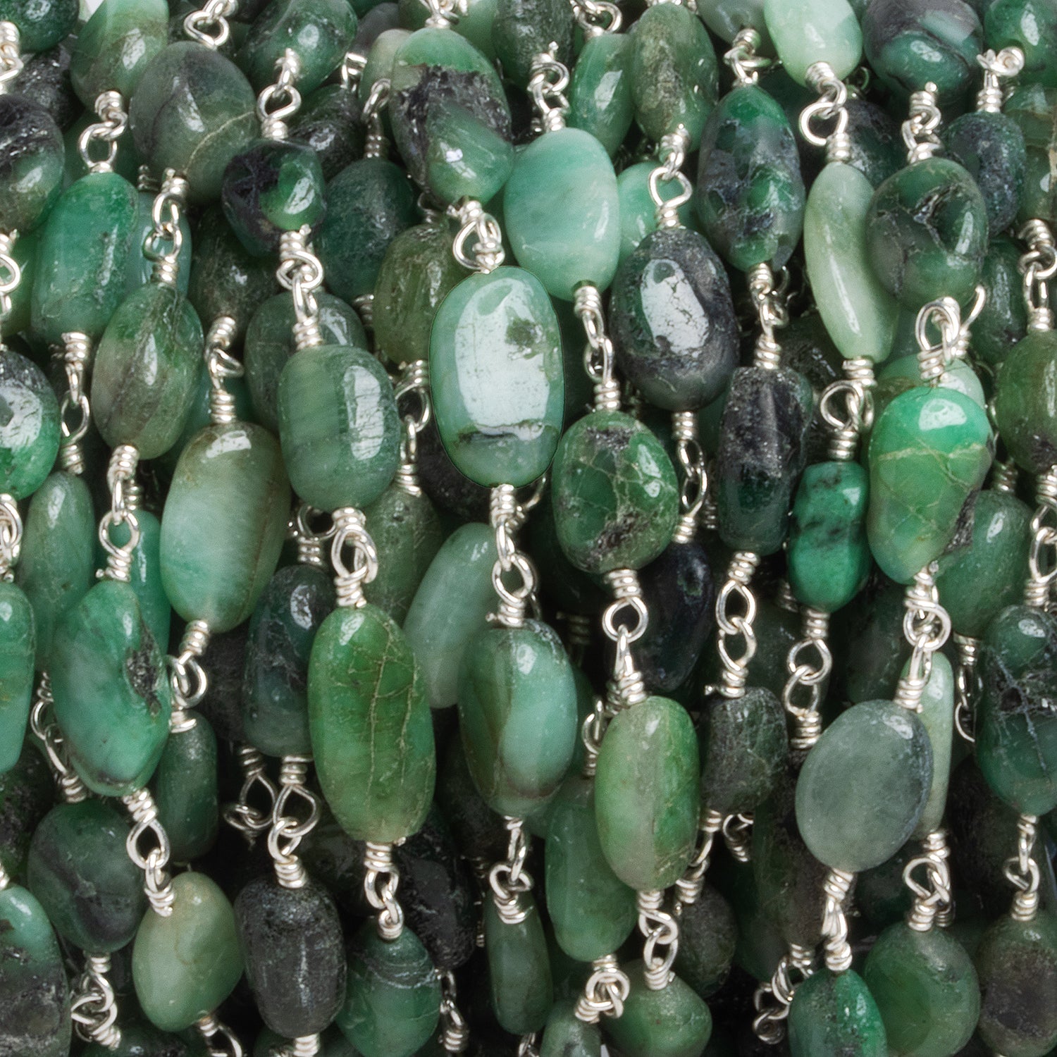 9x6mm Brazilian Emerald Nugget Silver Chain 20 beads - The Bead Traders