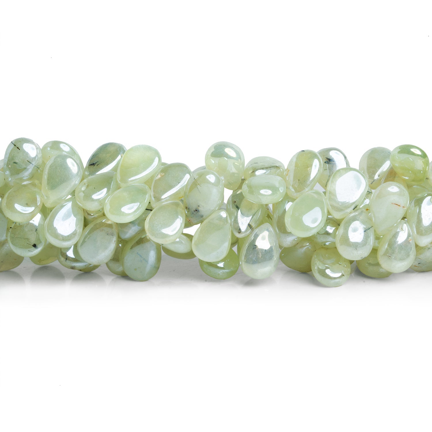 9x6mm Mystic Prehnite Plain Pears 8 inch 53 beads - The Bead Traders