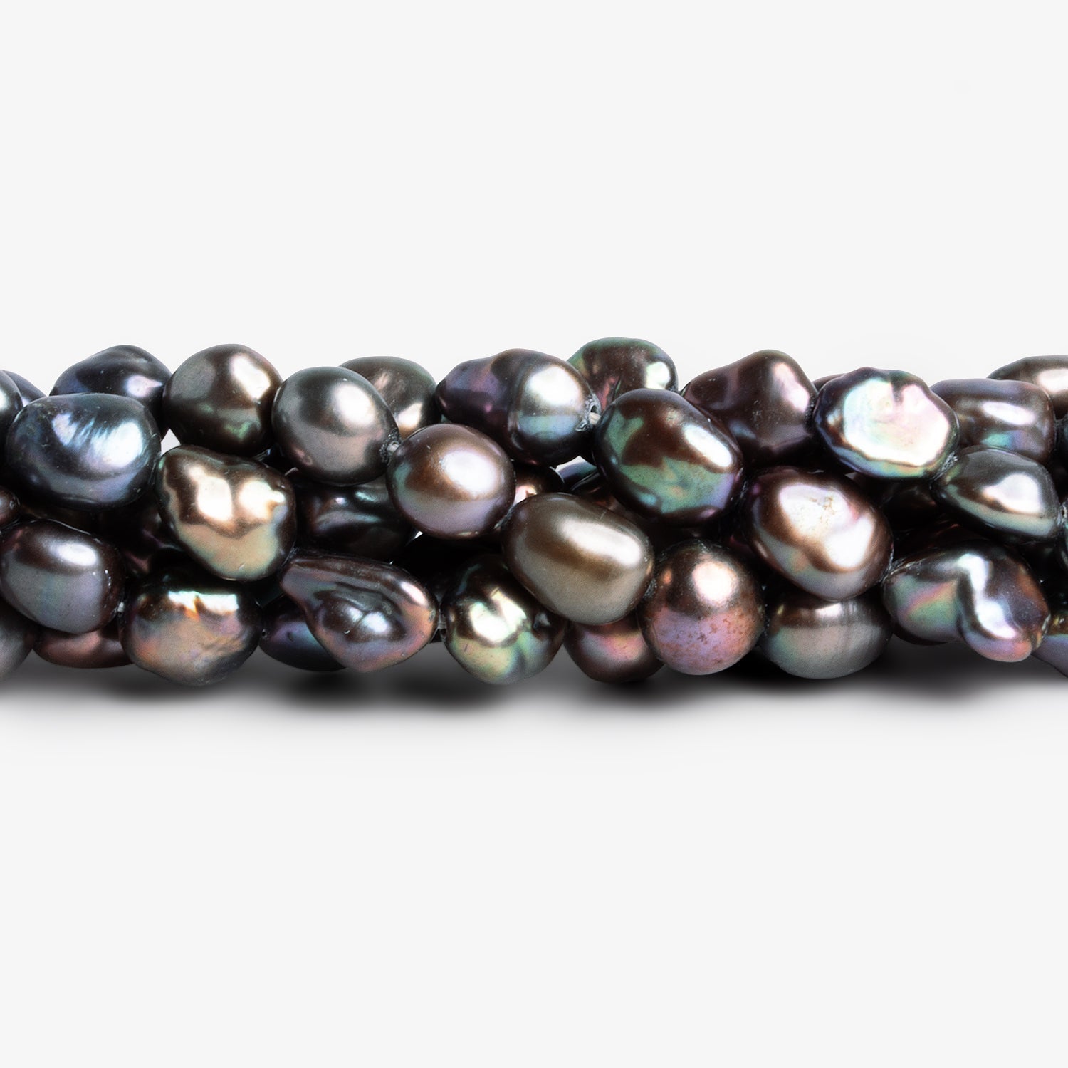9x7mm Steel Peacock Keshi Pearls 16 inch 41 beads - The Bead Traders