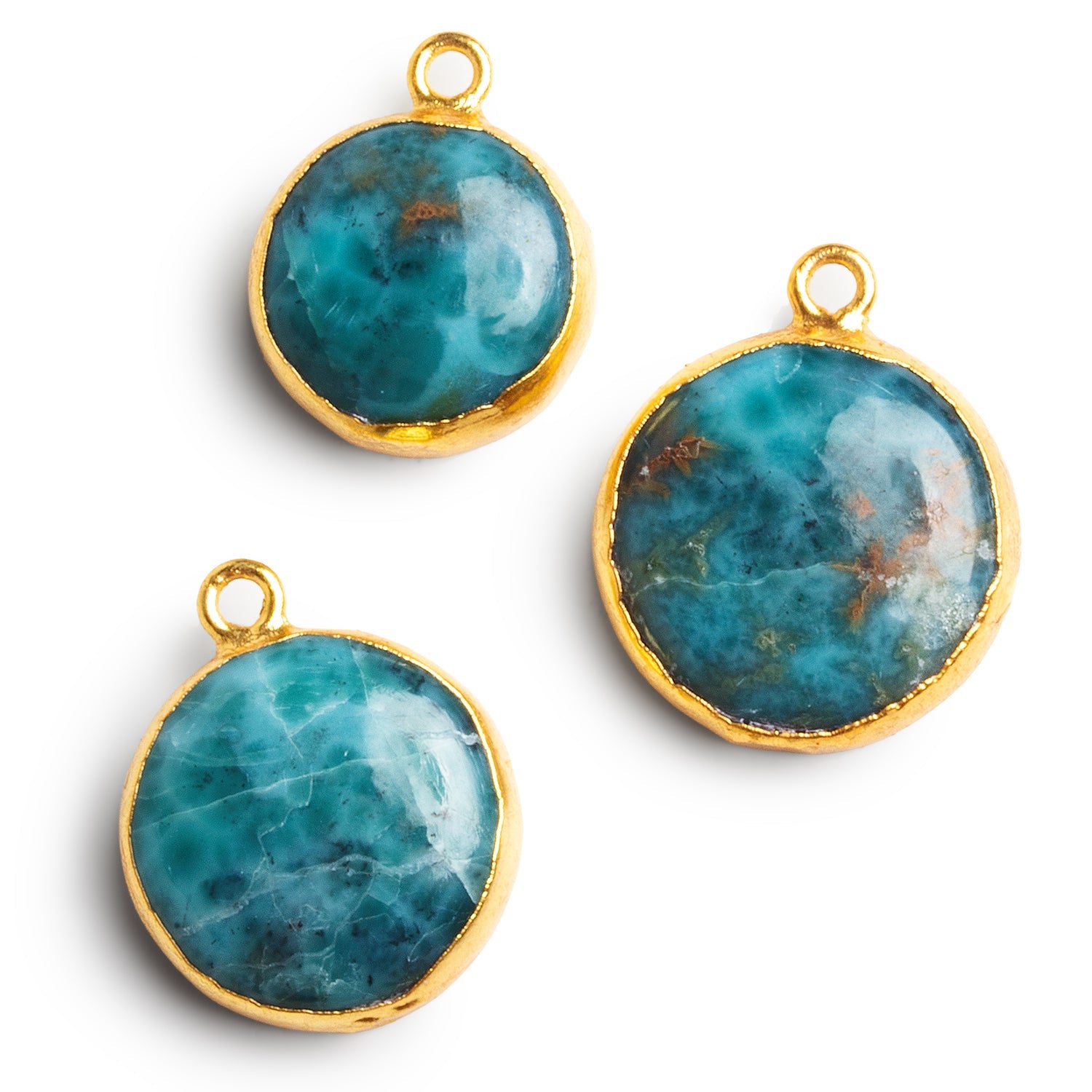 Gold Leafed Larimar Coin Pendants - Lot of 3 Beads - The Bead Traders