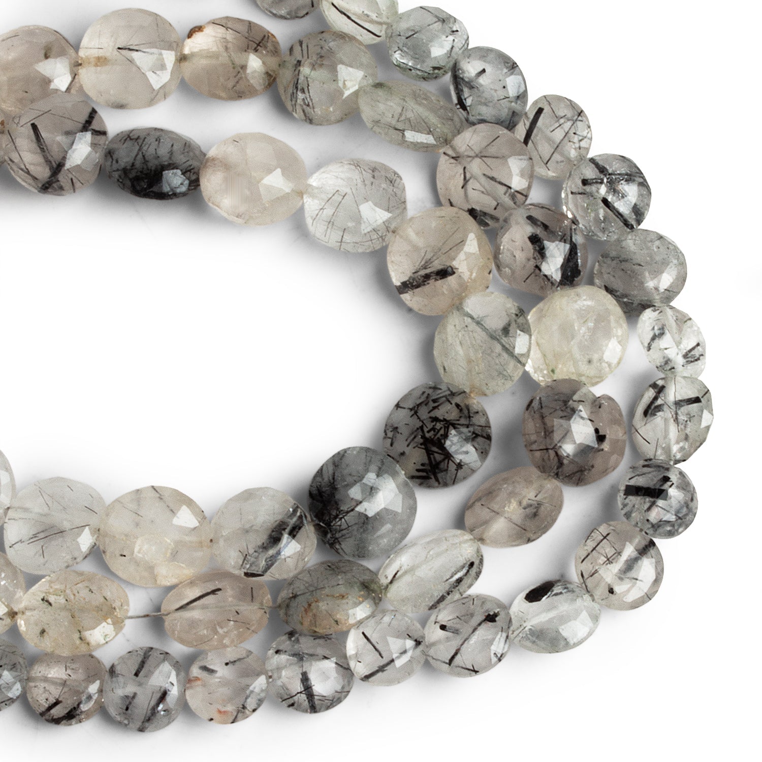 Tourmalinated Quartz Faceted Coins - Lot of 3 Strands - The Bead Traders