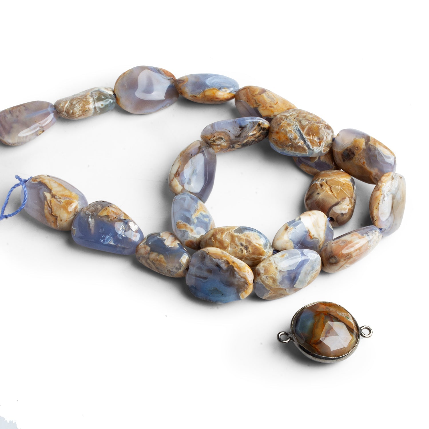 Turkish Chalcedony Plain Nuggets & Black Gold Connector - The Bead Traders