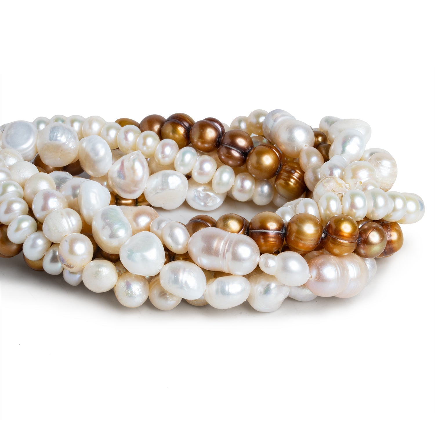 White & Bronze Pearls - Lot of 6 Strands - The Bead Traders