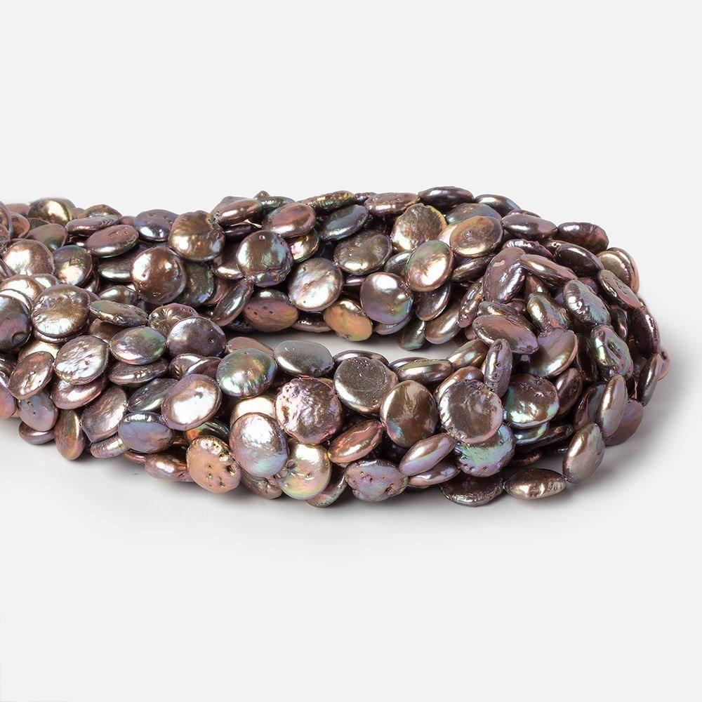 10-11mm Rose' Peacock Coin Freshwtaer Pearl strand 16 inch 35 pieces - The Bead Traders