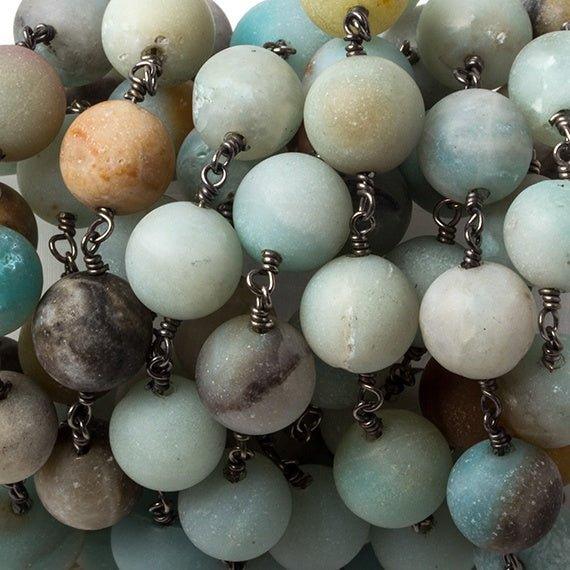 10.5mm Matte Amazonite plain round Black Gold plated Chain by the foot 18 pcs - The Bead Traders