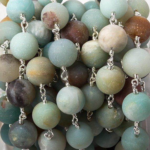 10.5mm Matte Amazonite plain round Silver plated Chain by the foot 18 pcs - The Bead Traders