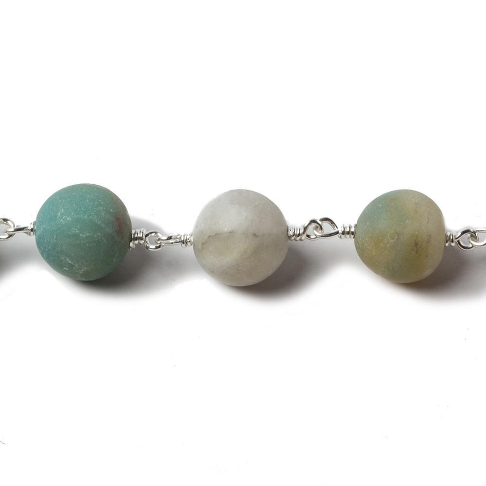 10.5mm Matte Amazonite plain round Silver plated Chain by the foot 18 pcs - The Bead Traders