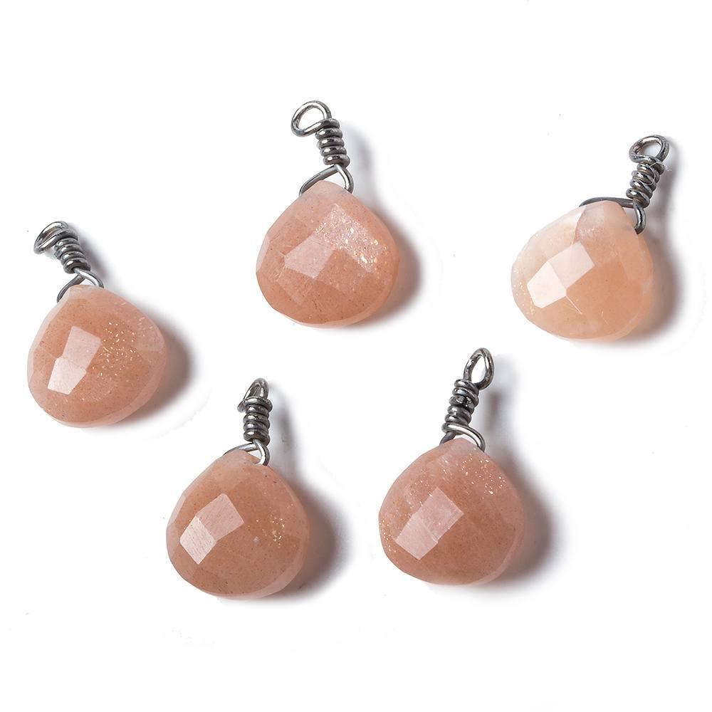 10mm Angel Skin Peach Moonstone heart Black Gold Wire Wrapped Pendant 1 pc - The Bead Traders