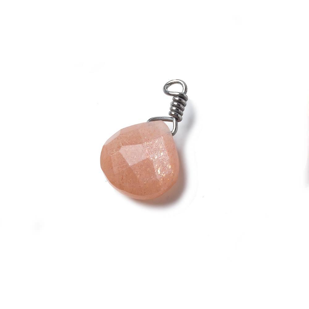 10mm Angel Skin Peach Moonstone heart Black Gold Wire Wrapped Pendant 1 pc - The Bead Traders