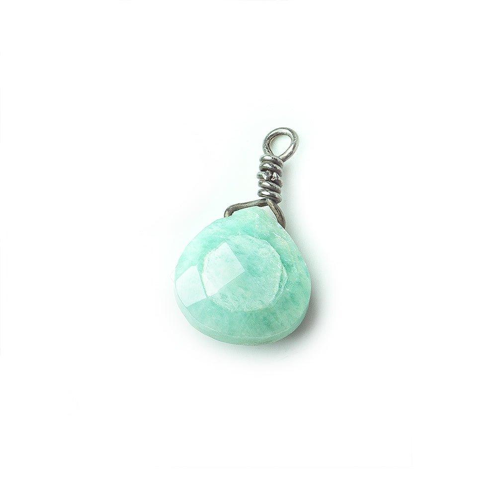 10mm Black Gold Wire Wrapped Amazonite faceted heart Pendant focal bead 1 piece - The Bead Traders