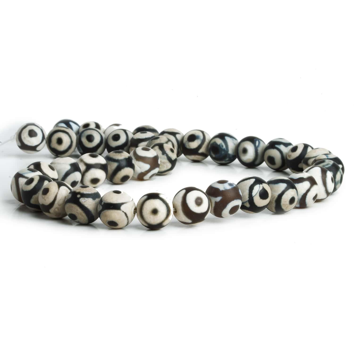 10mm Black & White Evil Eye Agate 15 inch 35 beads - The Bead Traders