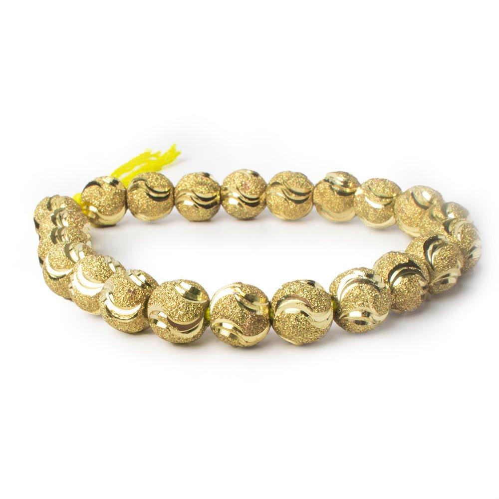 10mm Brass Diamond Cut Double Wave Round Beads, 8 inch - The Bead Traders