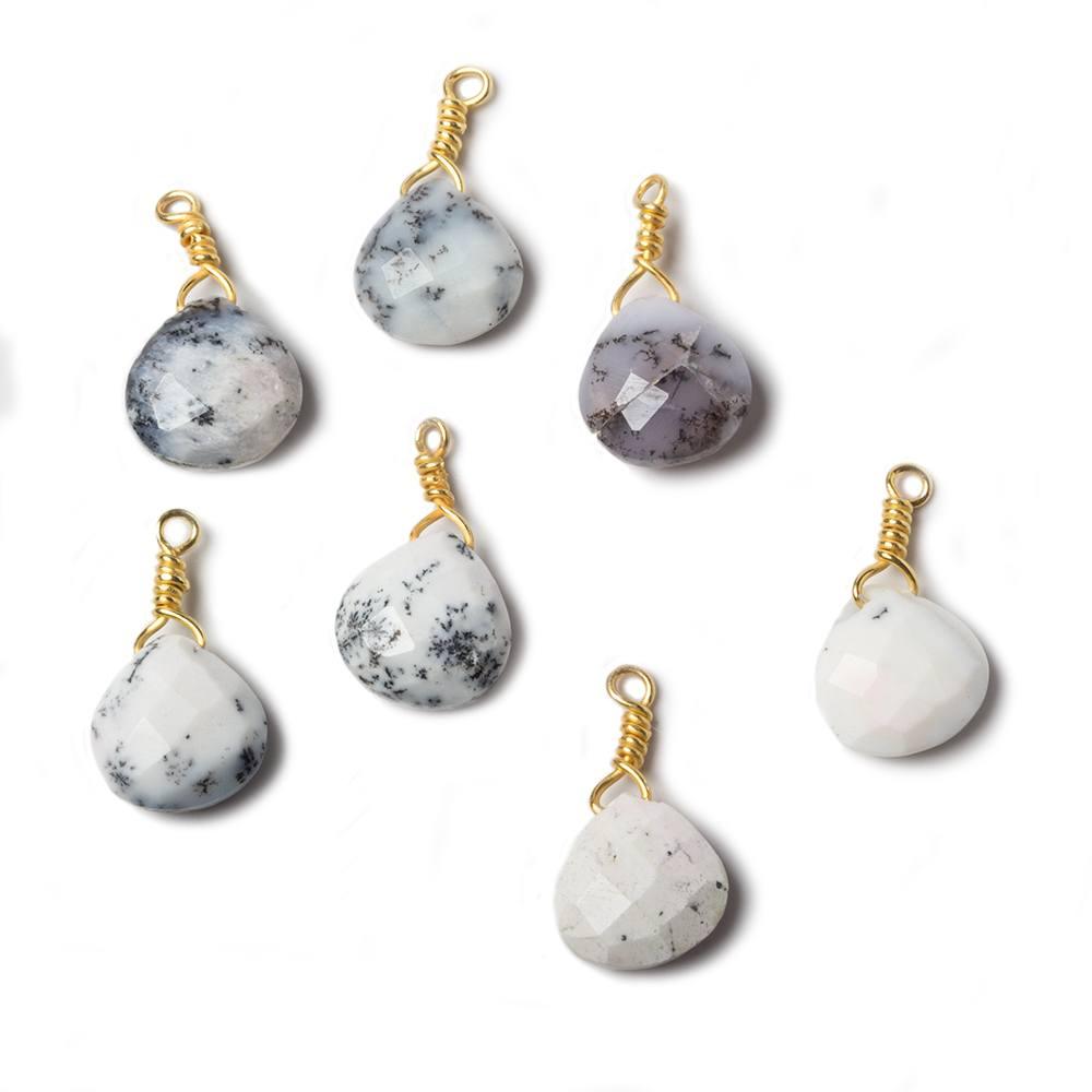 10mm Dendritic Opal heart Vermeil Wire Wrapped Pendant 1 pc - The Bead Traders
