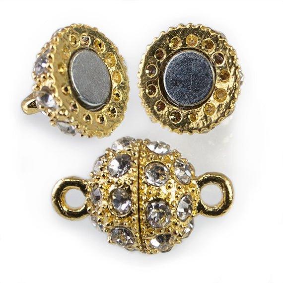 10mm Gold-tone White Rhinestone Round Magnetic Clasp 1 piece - The Bead Traders