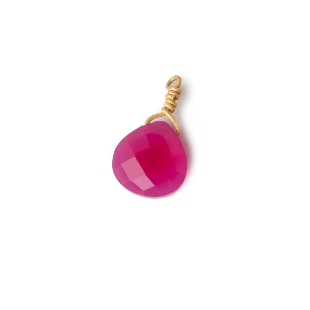10mm Hot Pink Chalcedony heart Vermeil Wire Wrapped Focal Bead 1 pc - The Bead Traders
