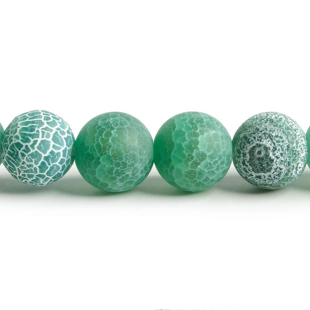10mm Matte Crackled True Green Agate plain rounds 15 inch 39 beads - The Bead Traders