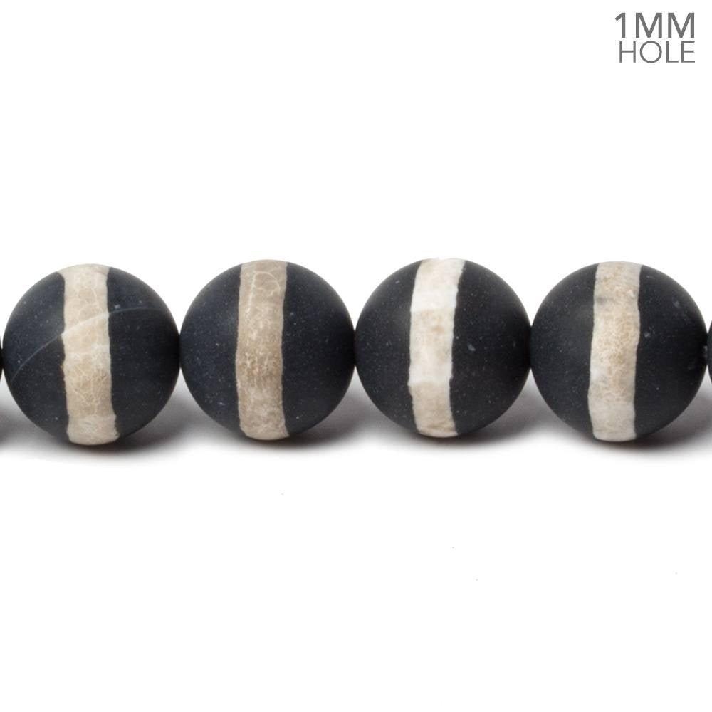 10mm Matte Tibetan Black & White Agate plain round beads 38 pieces - The Bead Traders