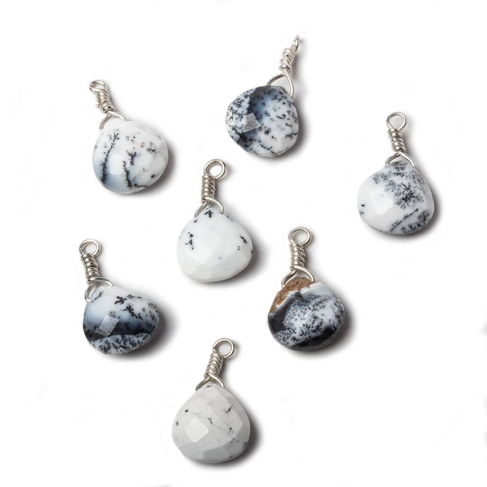 10mm Opaque Dendritic Opal heart .925 Silver Wire Wrapped Pendant 1 pc - The Bead Traders