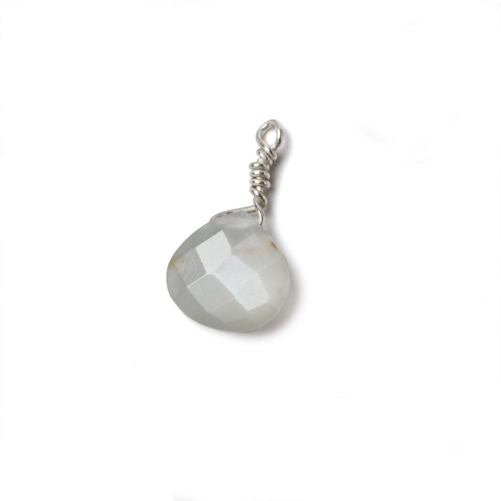 10mm Platinum Grey Moonstone heart .925 Silver Wire Wrapped Pendant 1 pc - The Bead Traders