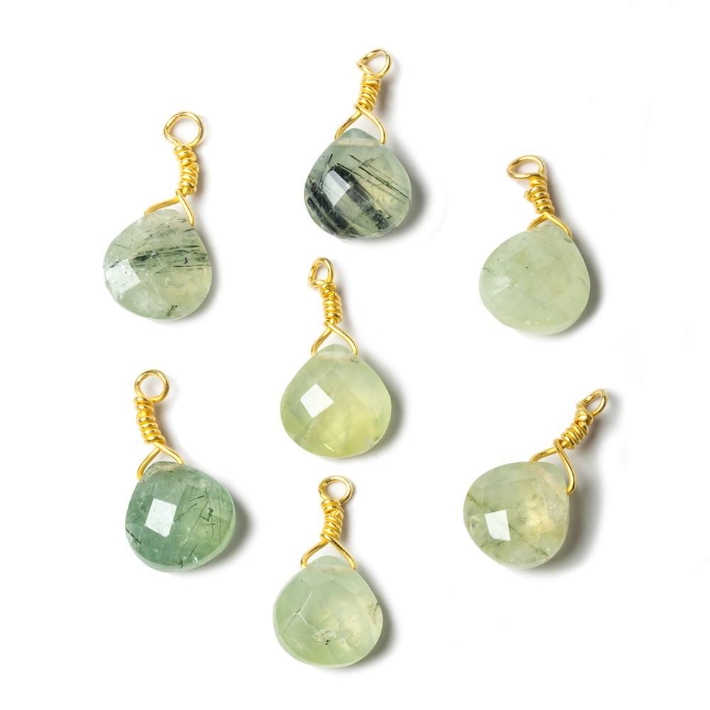 10mm Prehnite heart Vermeil Wire Wrapped Focal Bead 1 pc - The Bead Traders