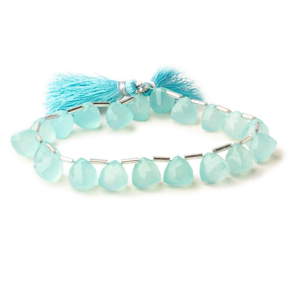 10mm Seafoam Blue Chalcedony top drilled faceted trillions 9 inch 20 beads - The Bead Traders