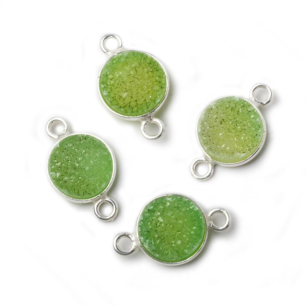 10mm Silver Bezel Lemon Lime Drusy Coin Connector 1 piece - The Bead Traders