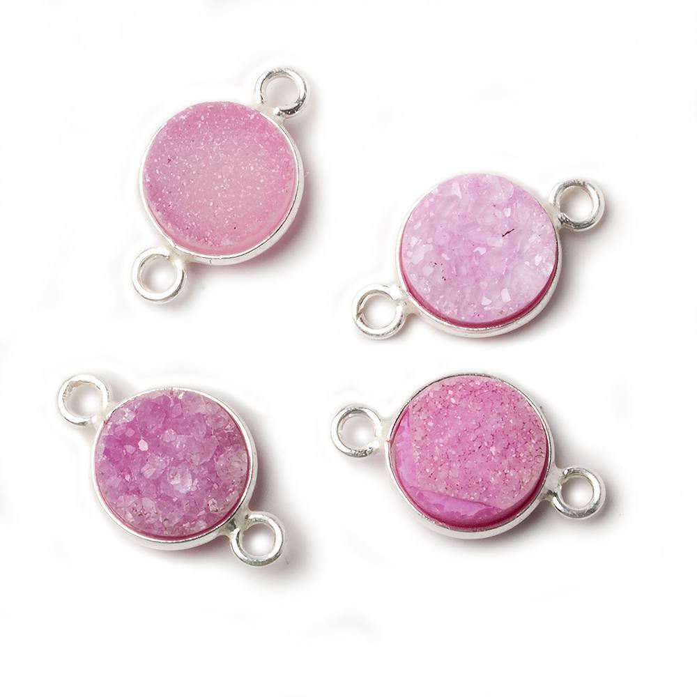 10mm Silver Bezel Pink Drusy Coin Connector 1 piece - The Bead Traders