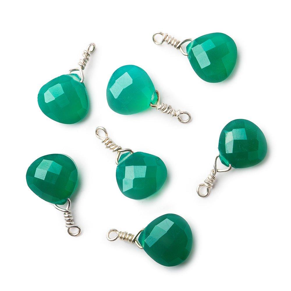 10mm Silver Wire Wrapped Dark Green Onyx faceted heart Pendant focal bead 1 piece - The Bead Traders