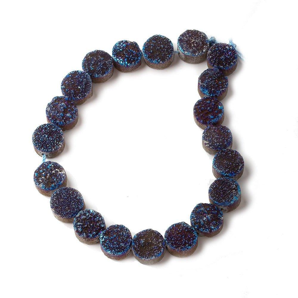10mm Titanium Mystic Purple Blue Drusy Coin Beads 8 inch 21 pieces - The Bead Traders