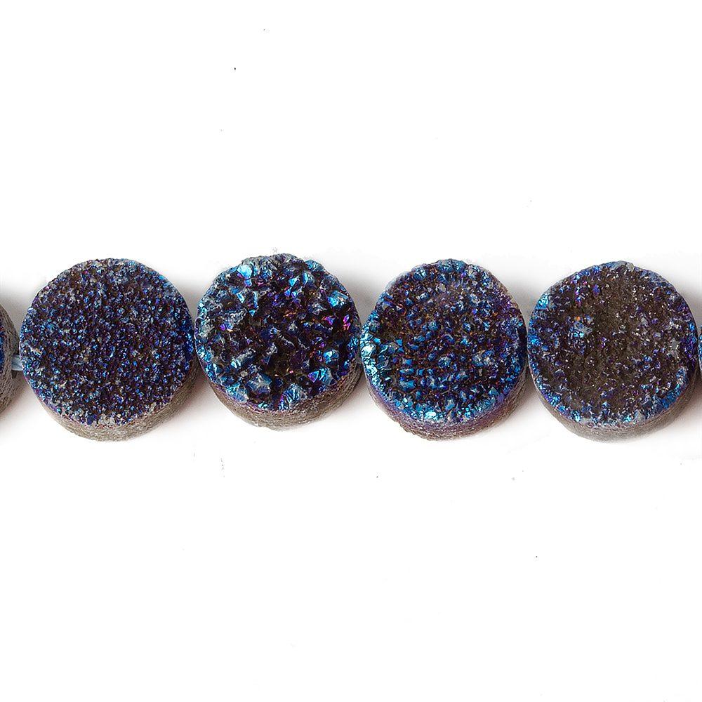 10mm Titanium Mystic Purple Blue Drusy Coin Beads 8 inch 21 pieces - The Bead Traders