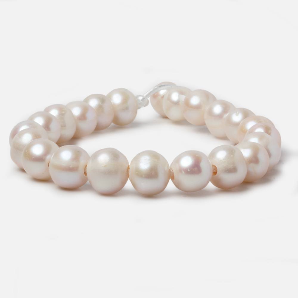 10mm White Large Hole Off Round Freshwater Pearls 8 inch 21 pieces - The Bead Traders