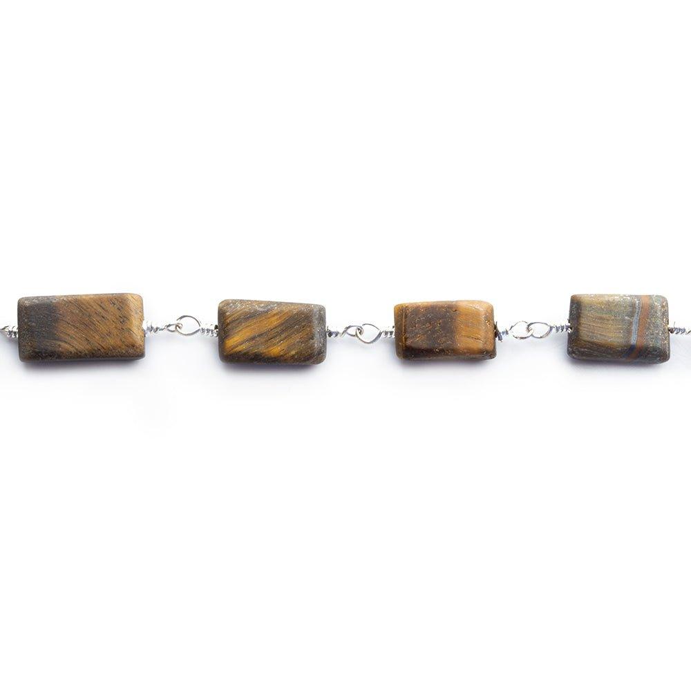 10x6mm-14x7mm Tiger's Eye Plain Rectangle Silver plated Chain by the foot 17 pieces - The Bead Traders