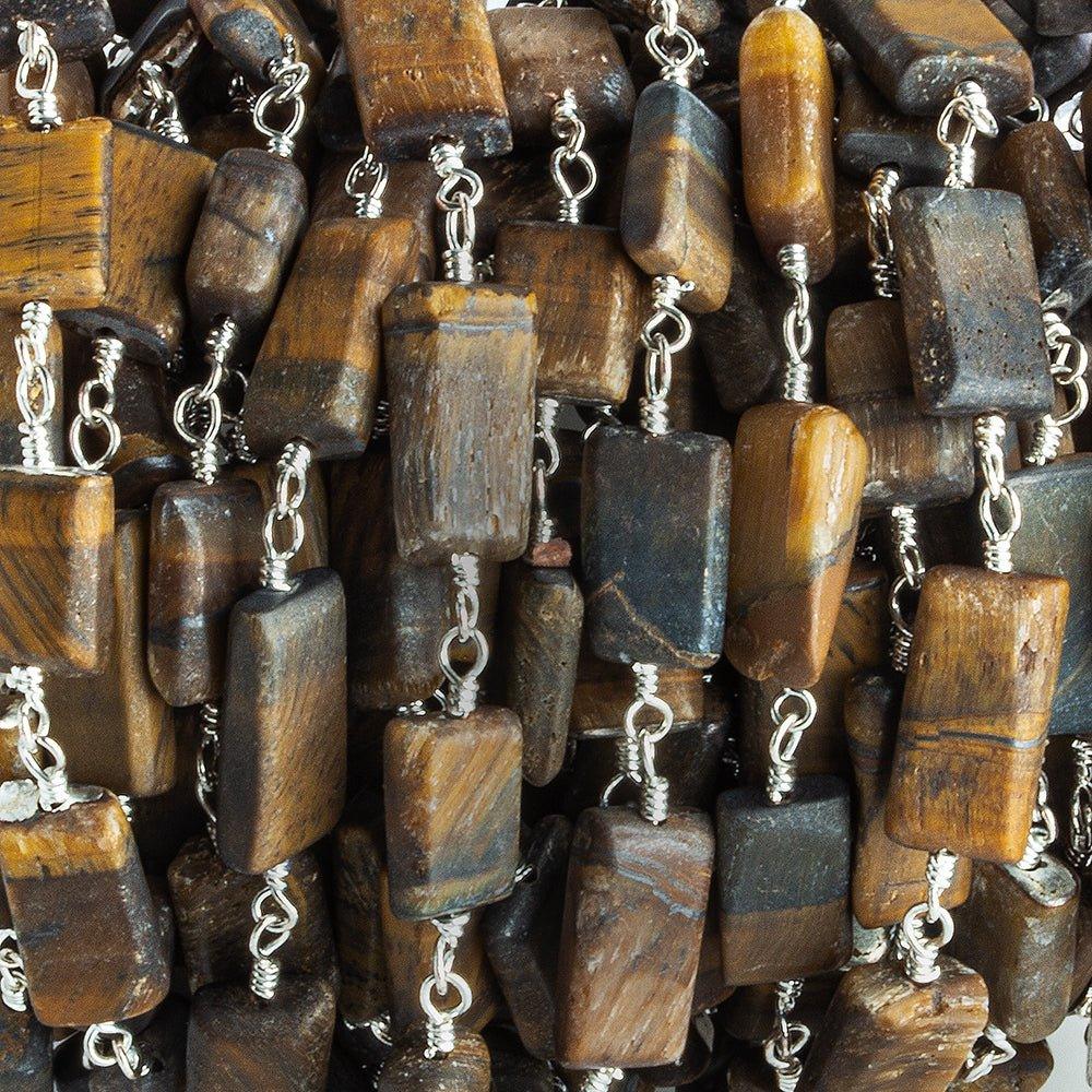 10x6mm-14x7mm Tiger's Eye Plain Rectangle Silver plated Chain by the foot 17 pieces - The Bead Traders