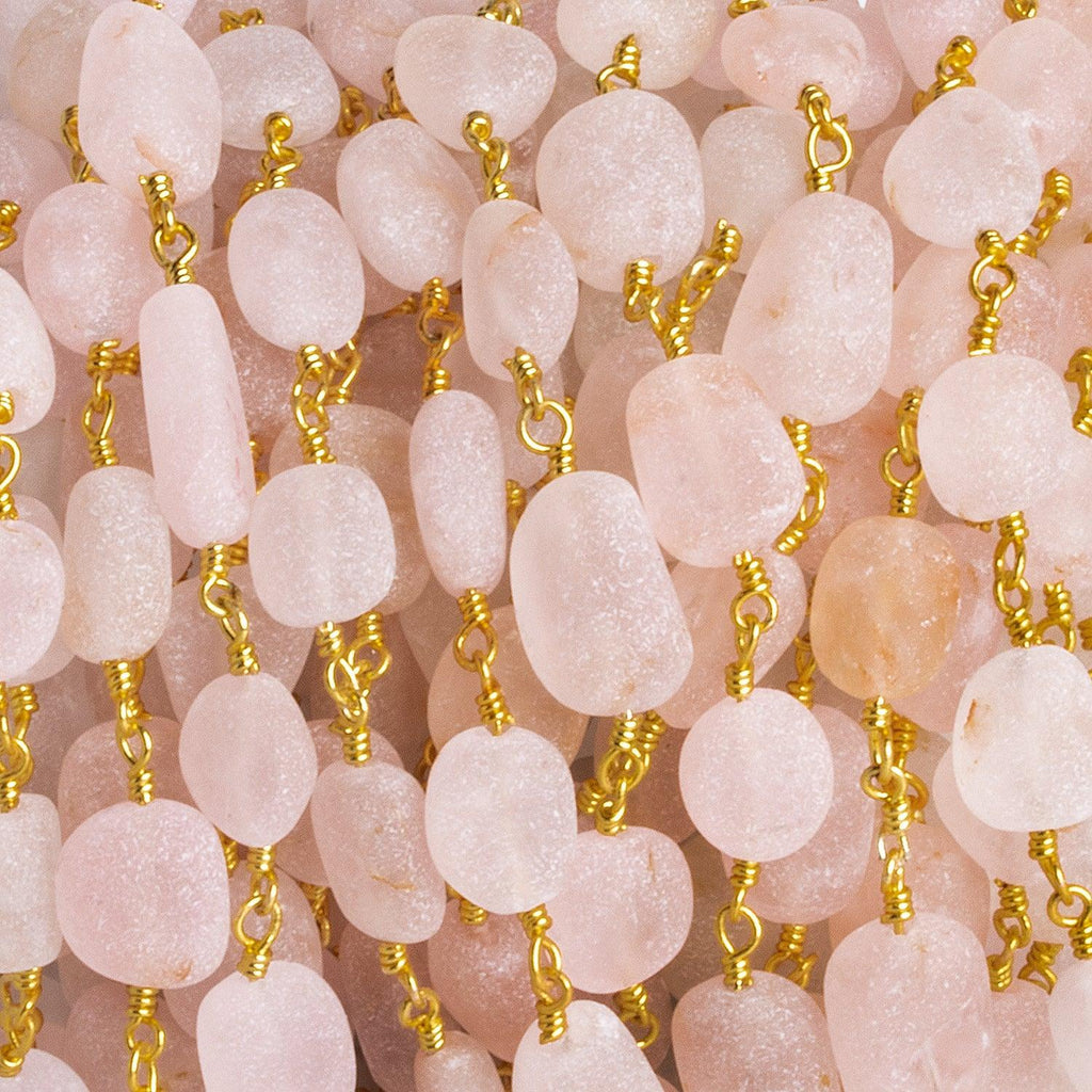 10x8mm Matte Morganite Nugget Gold Chain 21 beads - The Bead Traders