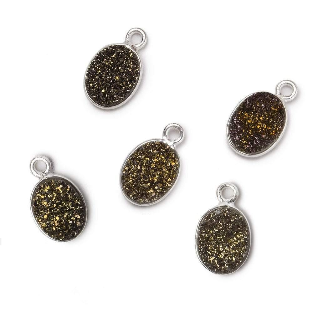 10x8mm Silver Bezeled Bronze Drusy Oval Pendant 1 piece - The Bead Traders