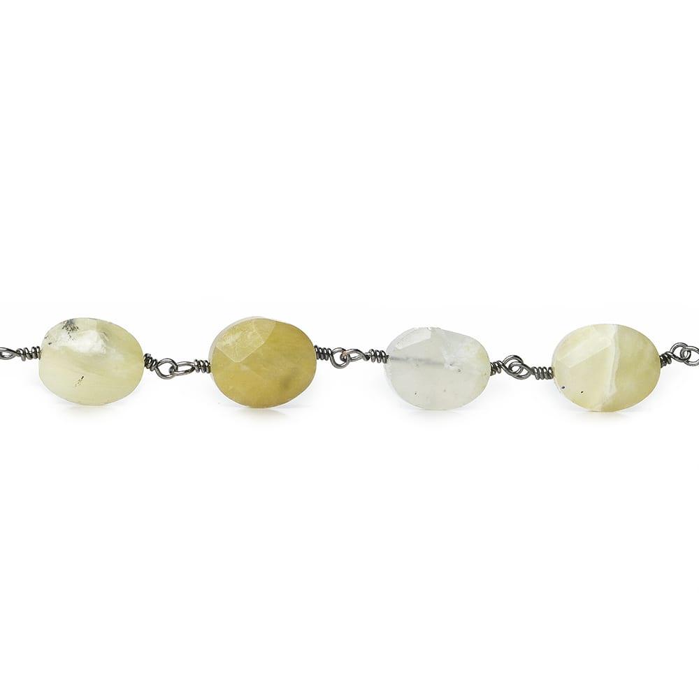 10x8mm White Opal faceted oval Black Gold Chain18 pieces - The Bead Traders