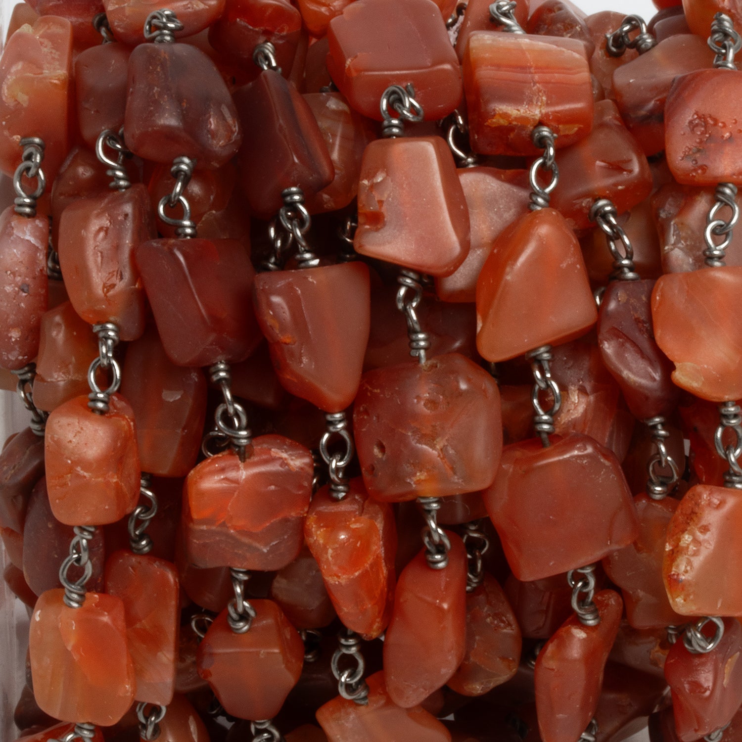 10x9mm Carnelian Hammer Faceted Nugget Black Gold Chain - The Bead Traders