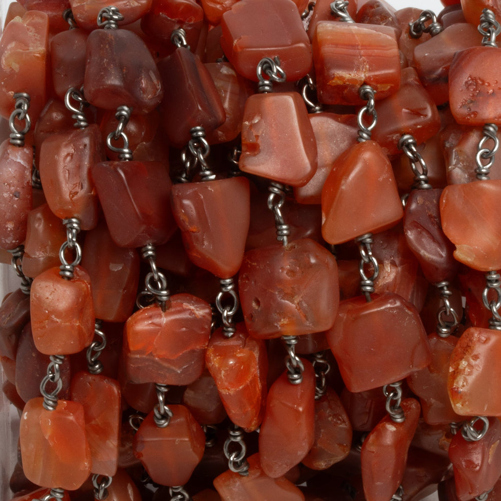 10x9mm Carnelian Hammer Faceted Nugget Black Gold Chain - The Bead Traders