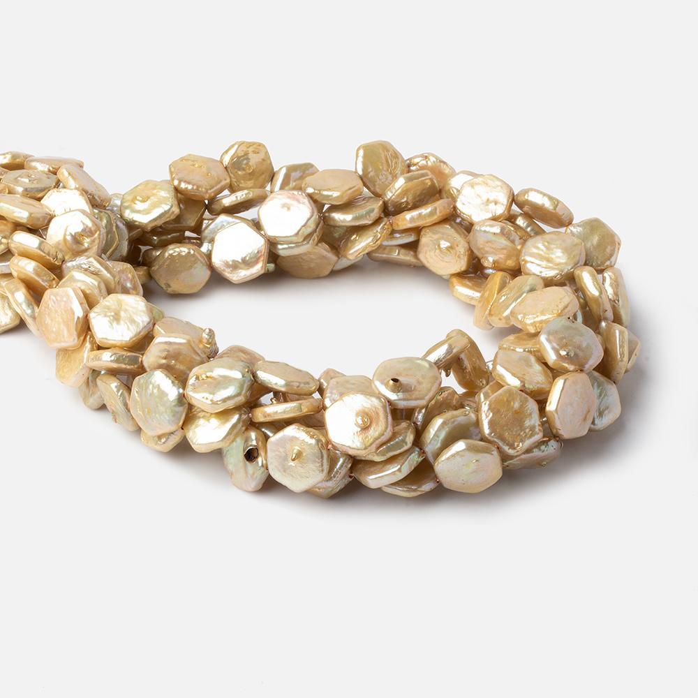 11-12mm Champagne Gold Hexagon Fancy Blister Freshwater Pearls 15.5 inch 32 pieces - The Bead Traders
