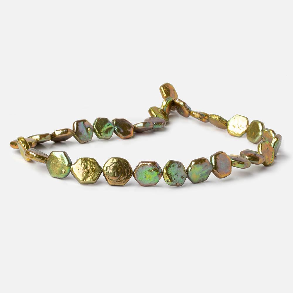 11-12mm Mustard Green Hexagon Fancy Blister Freshwater Pearls 15.5 inch 32 pieces - The Bead Traders