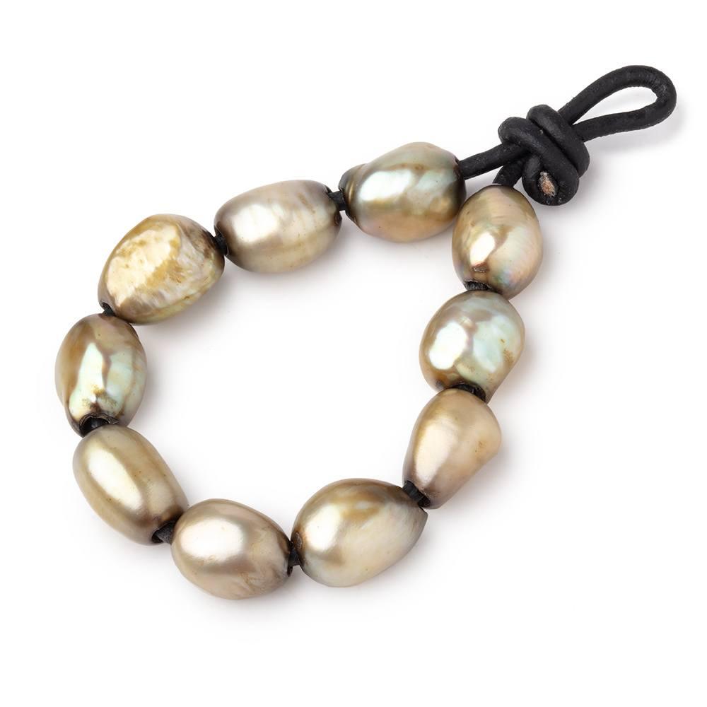 11-13mm Palm Green Large Hole Baroque Freshwater Pearls 10 Beads - The Bead Traders