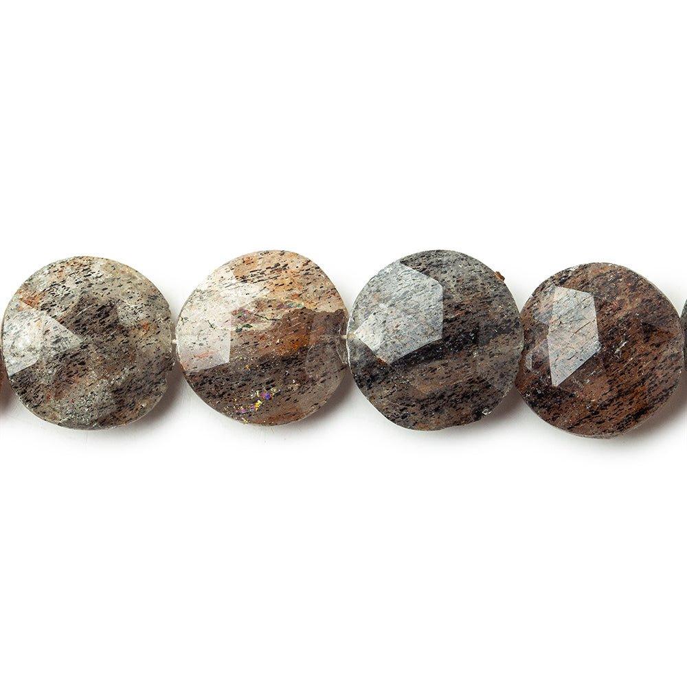 11-15mm Tourmalinated Quartz Faceted Coin Beads 8 inch 15 pieces - The Bead Traders