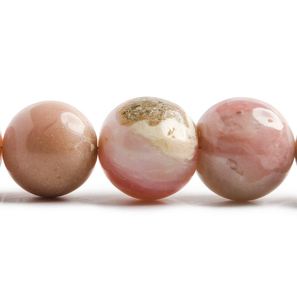 11-16.5mm Pink Peruvian Opal plain round beads 16 inch 33 pieces - The Bead Traders