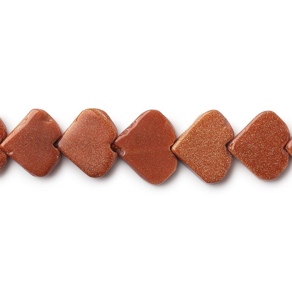 11mm Goldstone Plain Heart Beads, 14 inch - The Bead Traders