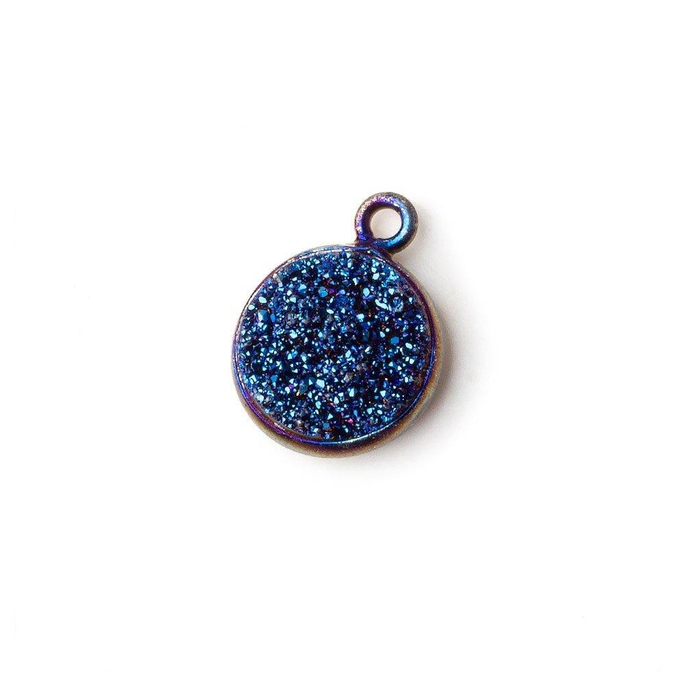 11mm Titanium Blue plated Bezeled Coin Drusy Pendant 1 piece - The Bead Traders